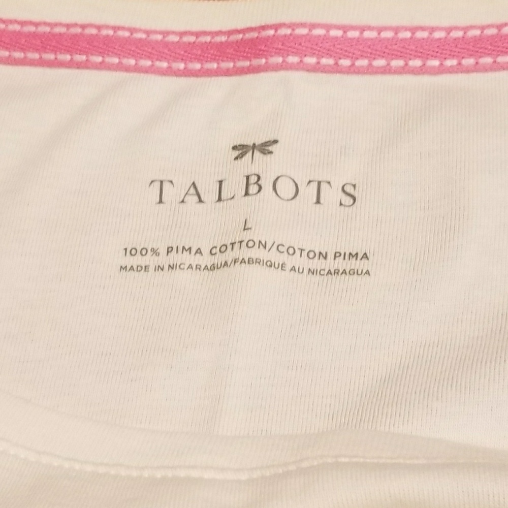 Talbots ivory 3/4 sleeve awareness ribbon tee - Picture 4 of 5